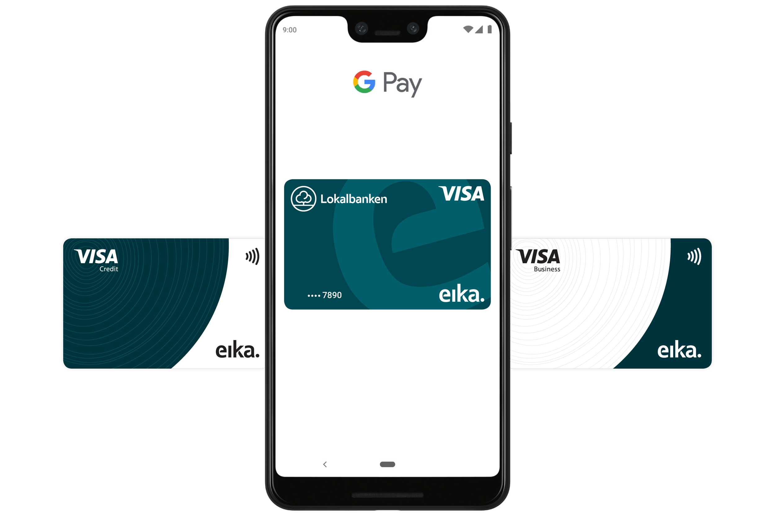 Google Pay med Visa kredittkort.